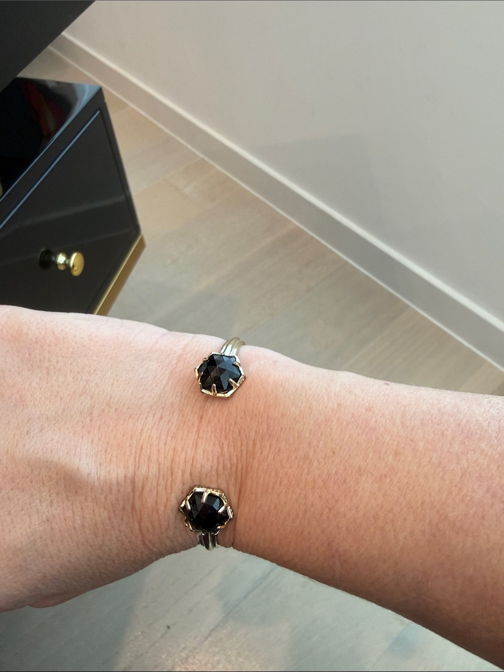 Authentic Kendra Scott Gold Cuff Bracelet with Black Gemstone Accents